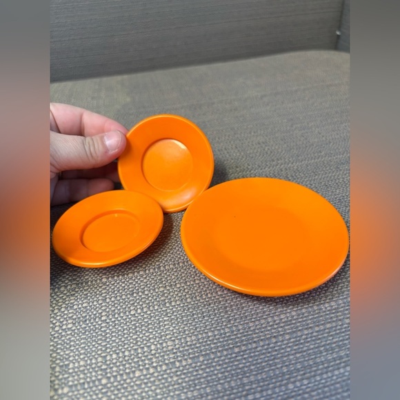 Vintage Fisher Price Orange Three Piece Plate Pretend Food Play - Picture 1 of 3